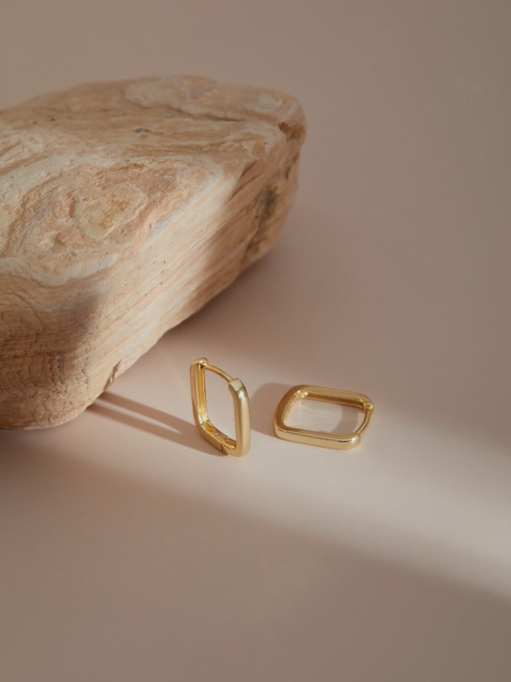 14k Gold Plated Huggie Hoop Earrings Rectangle Minimalist Museori